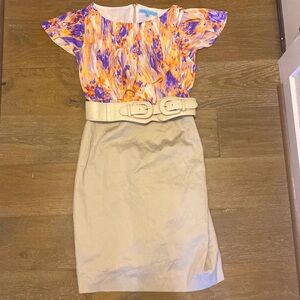 NWOT Antonio Melani Ruffles Belted Career Work Dress Purple Orange Size 8 Medium